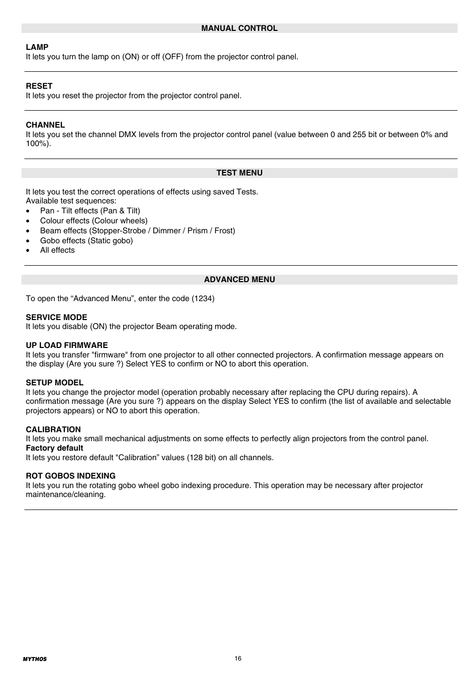 Clay Paky MYTHOS (C61391) PRELIMINARY User Manual | Page 16 / 32