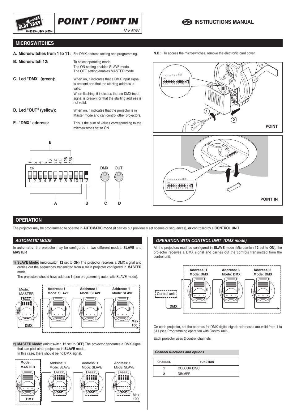 Clay Paky POINT / POINT IN (12V 50W) User Manual | 2 pages