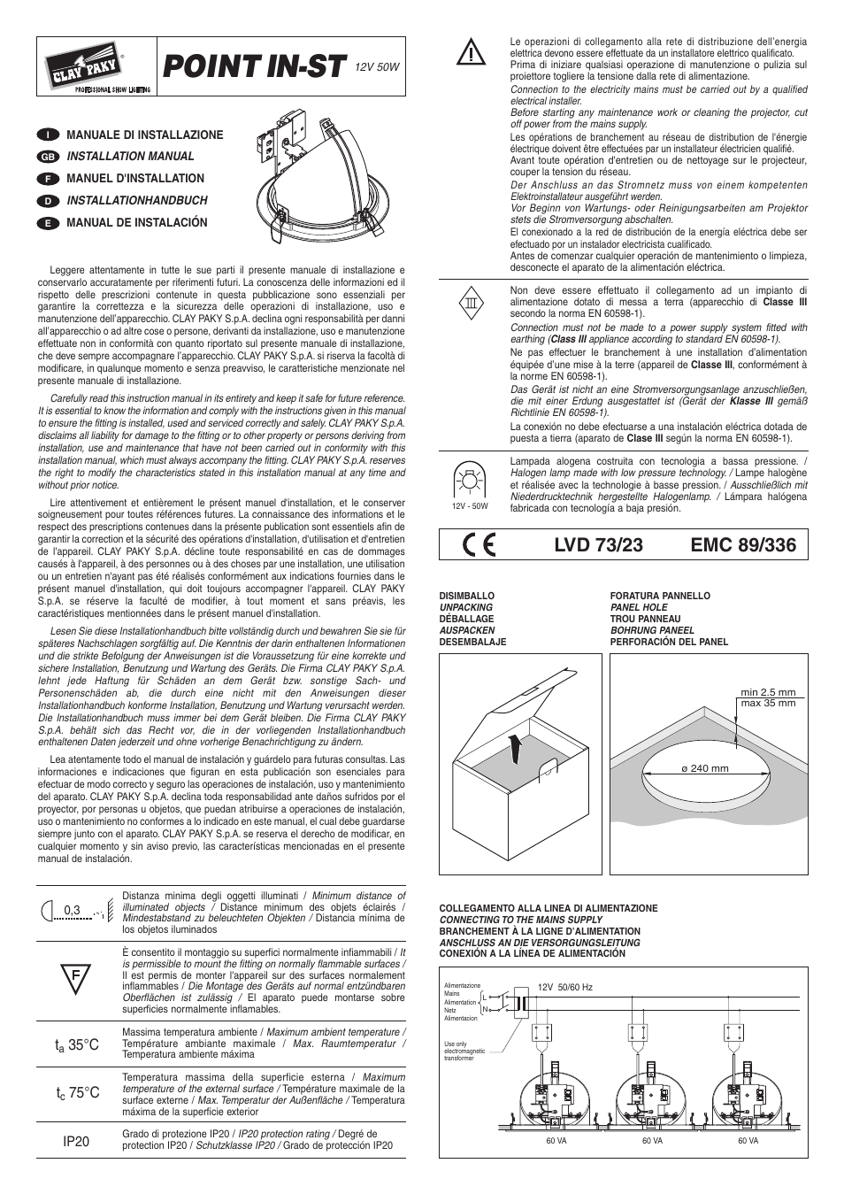 Clay Paky POINT IN-ST (12V 50W) User Manual | 4 pages
