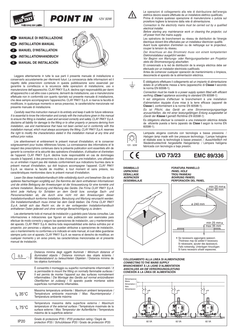 Clay Paky POINT IN (12V 50W) User Manual | 4 pages