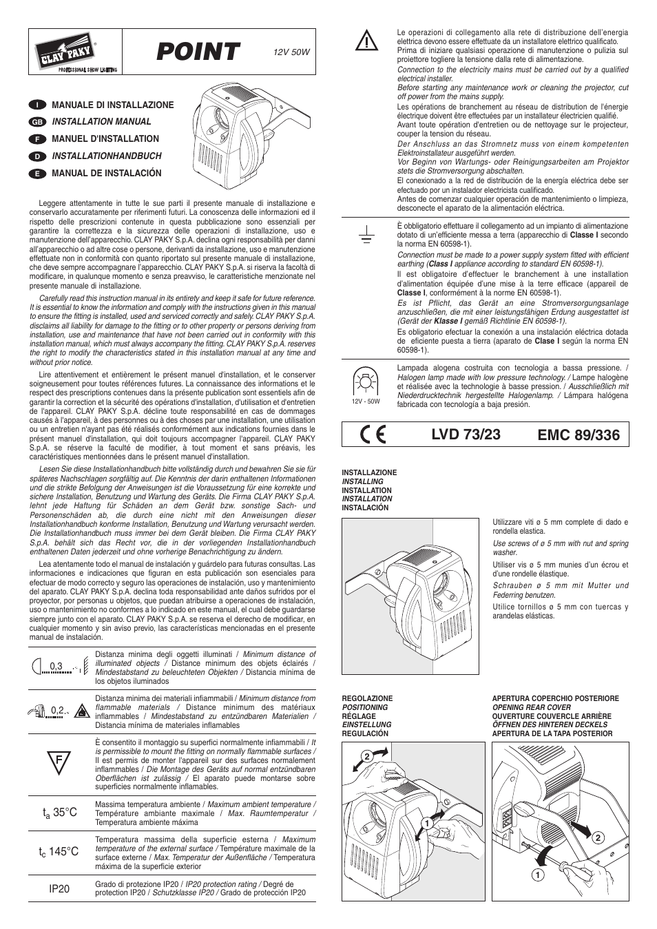 Clay Paky POINT (12V 50W) User Manual | 4 pages