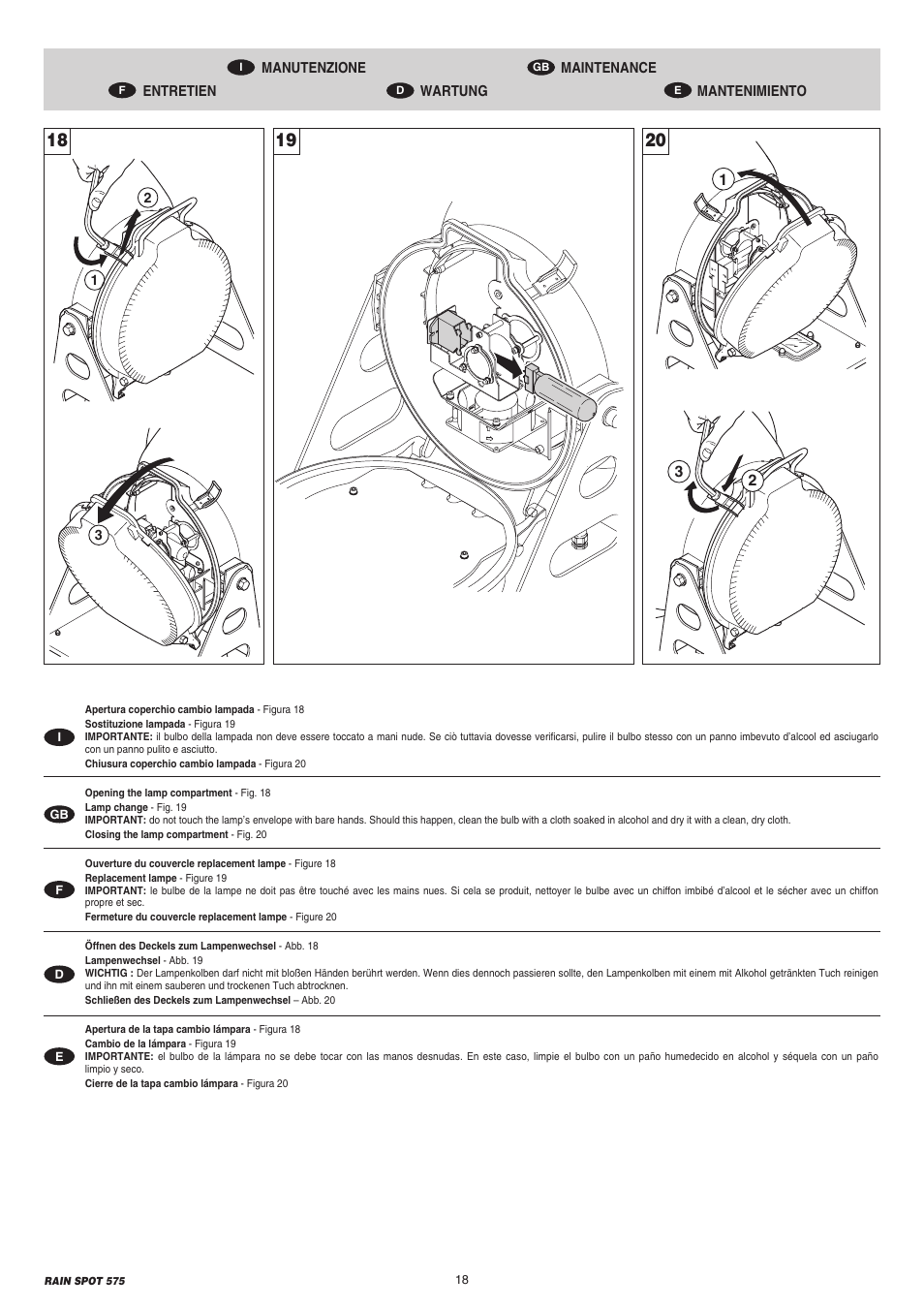 Clay Paky RAIN SPOT 575 (MSR 575W) User Manual | Page 18 / 24