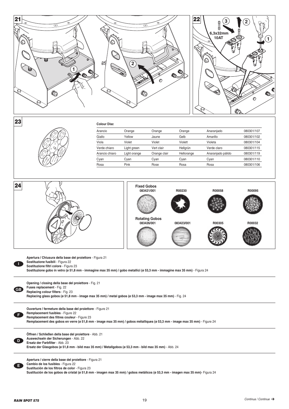 Clay Paky RAIN SPOT 575 (MSR 575W) User Manual | Page 19 / 24