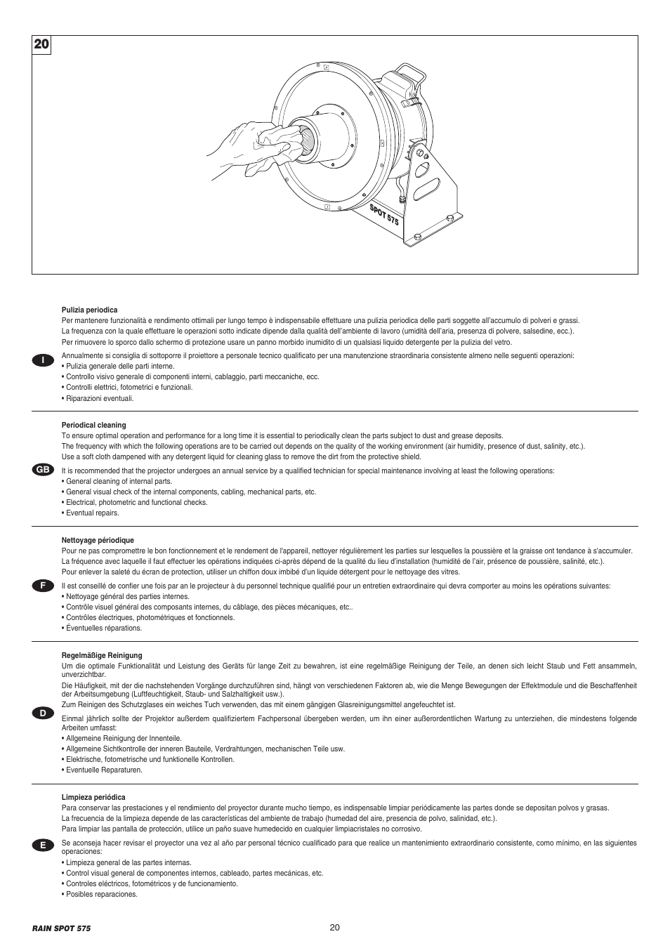 Clay Paky RAIN SPOT 575 (MSR 575W) User Manual | Page 20 / 24