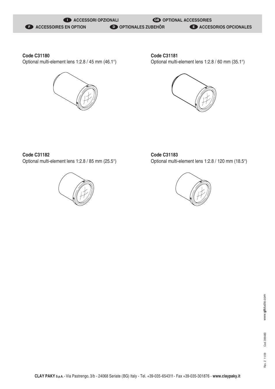 Clay paky | Clay Paky RAIN SPOT 575 (MSR 575W) User Manual | Page 24 / 24