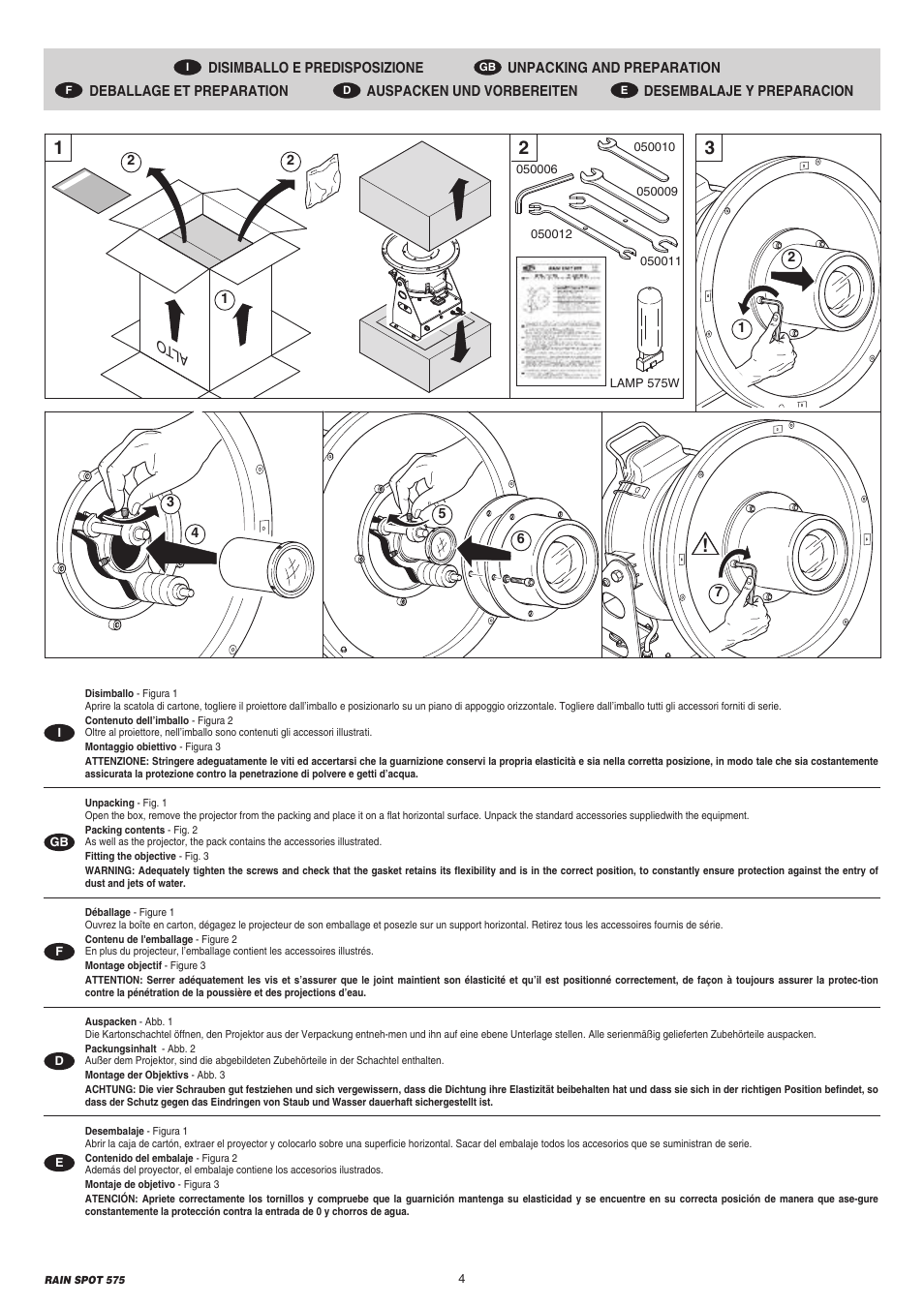 Clay Paky RAIN SPOT 575 (MSR 575W) User Manual | Page 4 / 24