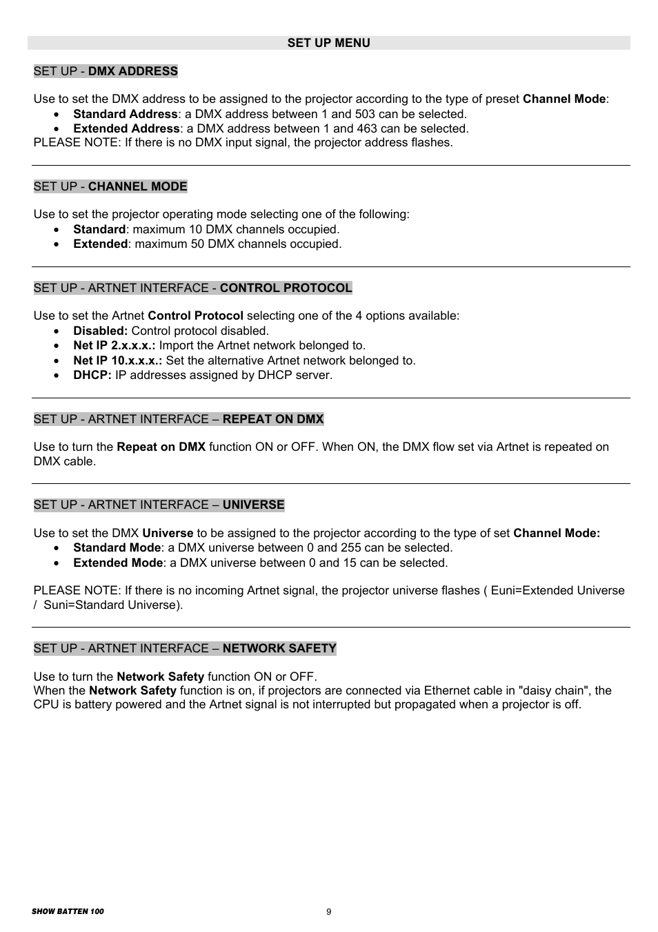 Clay Paky SHOW BATTEN 100 AS (C71086) PRELIMINARY User Manual | Page 9 / 20