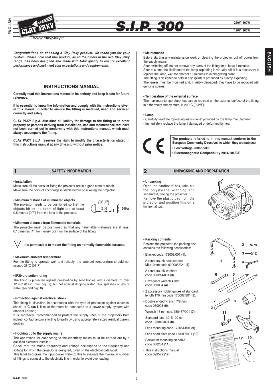 Clay Paky S.I.P. 300 User Manual | 4 pages