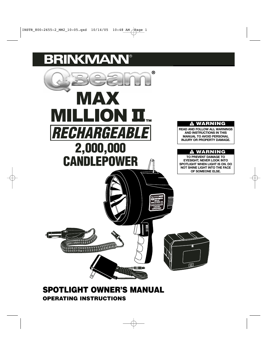 Brinkmann Rechargeble Spotlight 800-2655-2 User Manual | 8 pages