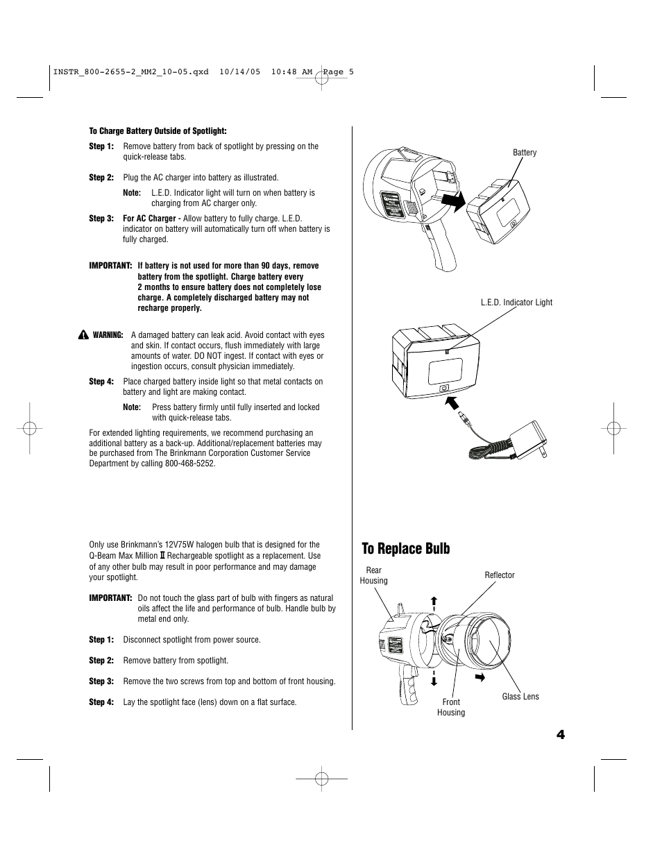 Brinkmann Rechargeble Spotlight 800-2655-2 User Manual | Page 5 / 8