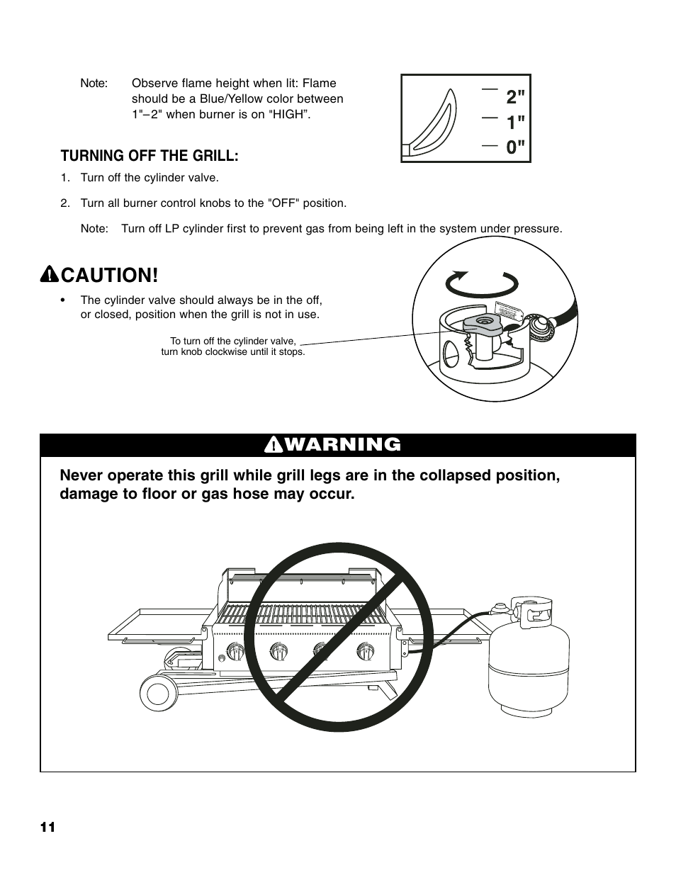 Caution, Warning, Turning off the grill | Brinkmann Portable Tailgate Gas Grill User Manual | Page 12 / 52