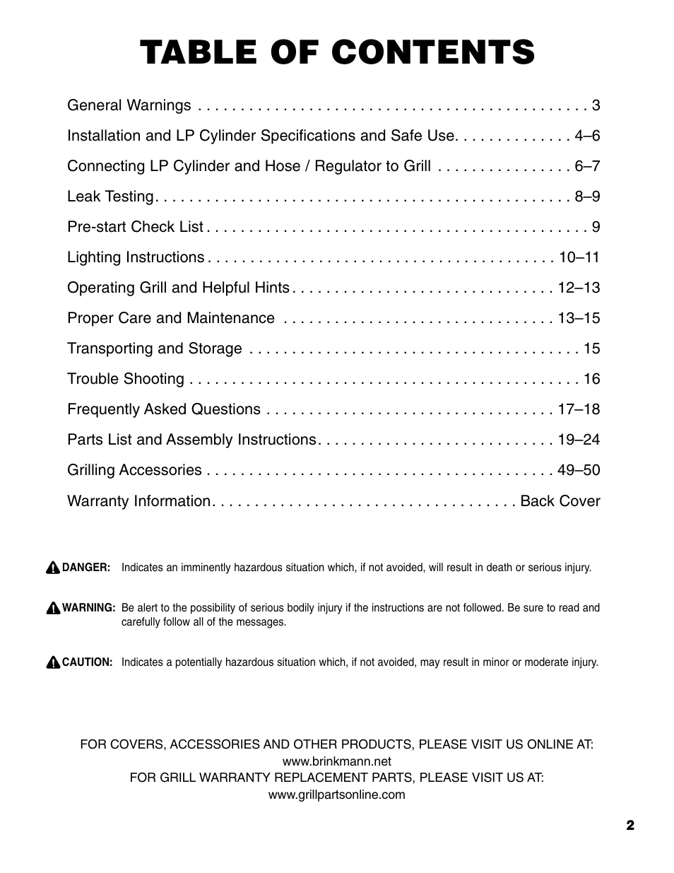 Brinkmann Portable Tailgate Gas Grill User Manual | Page 3 / 52