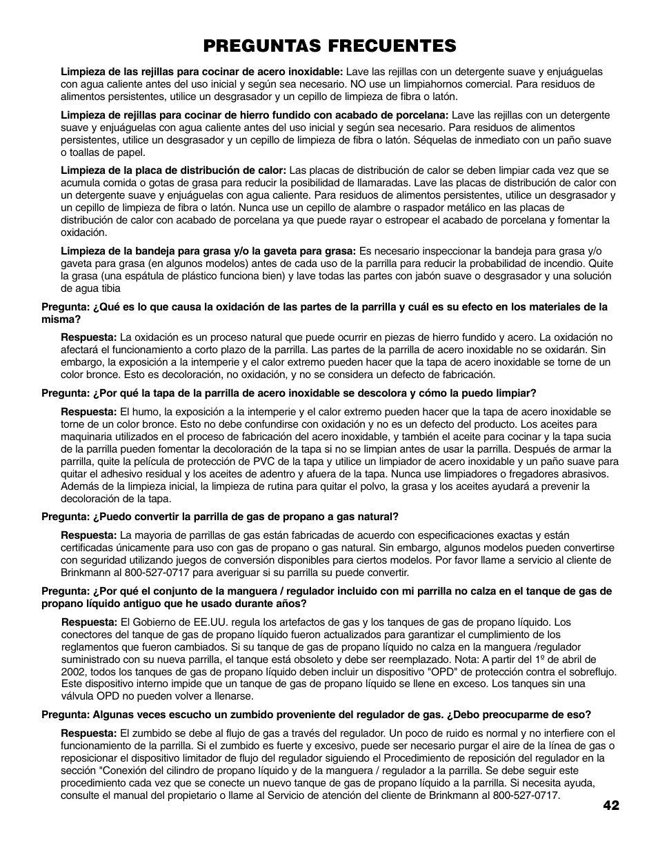 Preguntas frecuentes | Brinkmann Portable Tailgate Gas Grill User Manual | Page 43 / 52