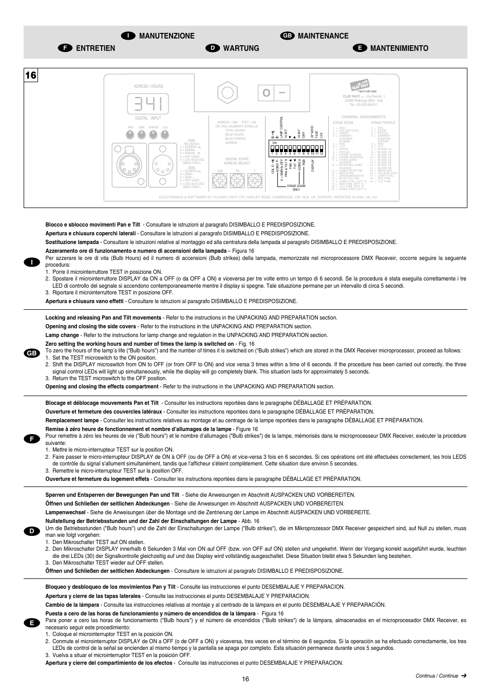 Igb d e f | Clay Paky STAGE PROFILE 1200 SV (HMI 1200W/S) User Manual | Page 10 / 18