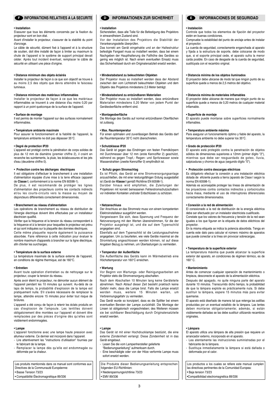 Clay Paky STAGE PROFILE 1200 SV (HMI 1200W/S) User Manual | Page 3 / 18