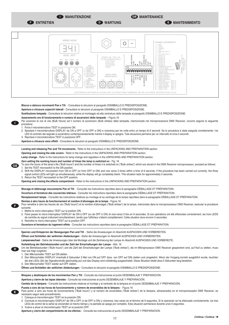 Igb d e f | Clay Paky STAGE PROFILE PLUS SV (HMI 1200W/S) User Manual | Page 17 / 24