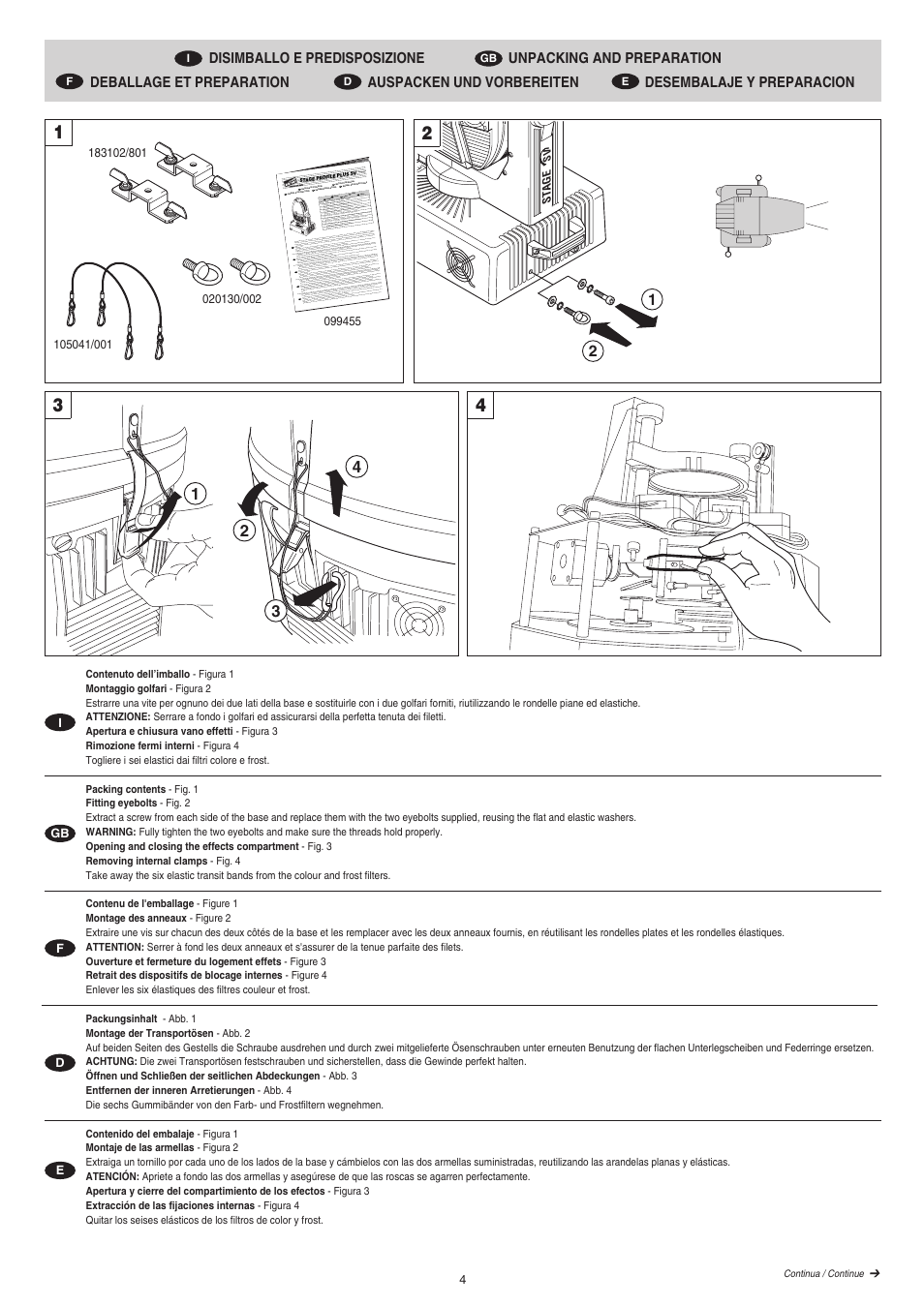Clay Paky STAGE PROFILE PLUS SV (HMI 1200W/S) User Manual | Page 4 / 24