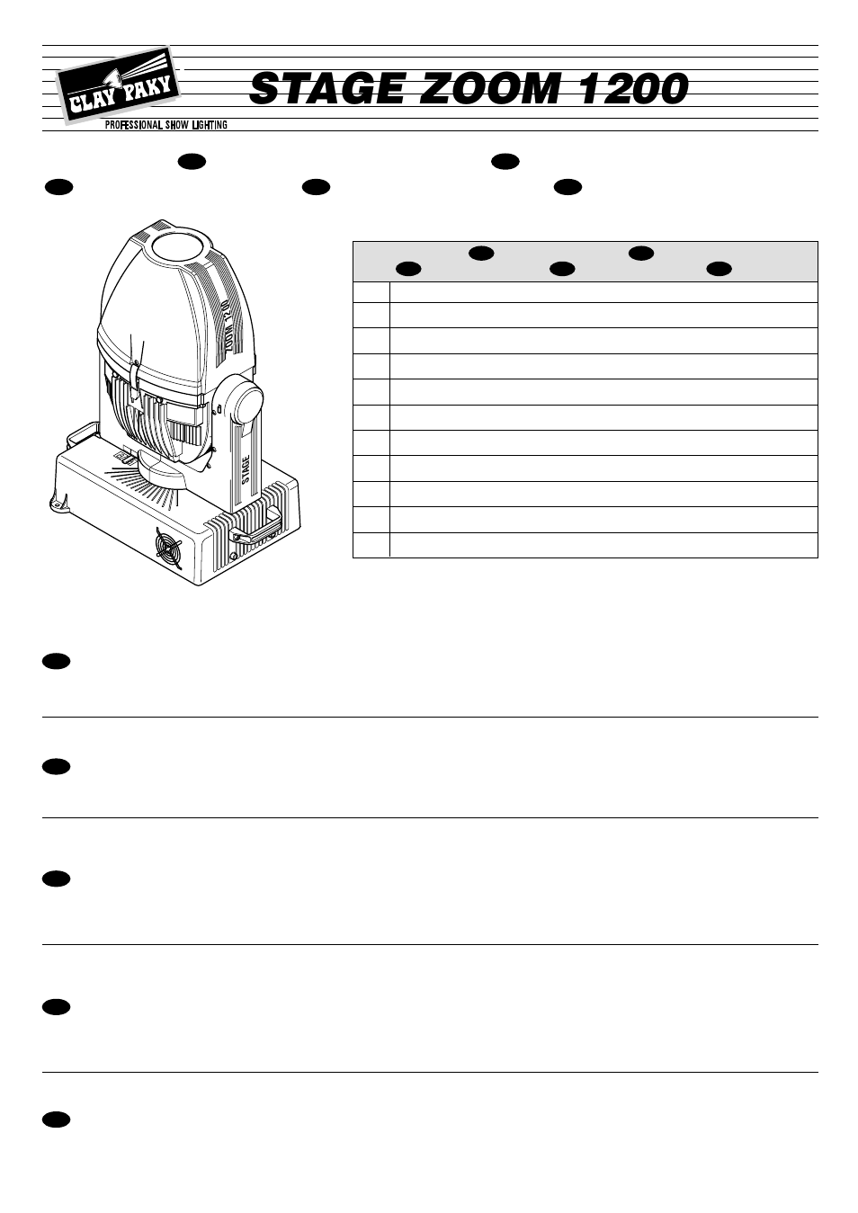 Clay Paky STAGE ZOOM 1200 (HMI 1200W/S) User Manual | 17 pages