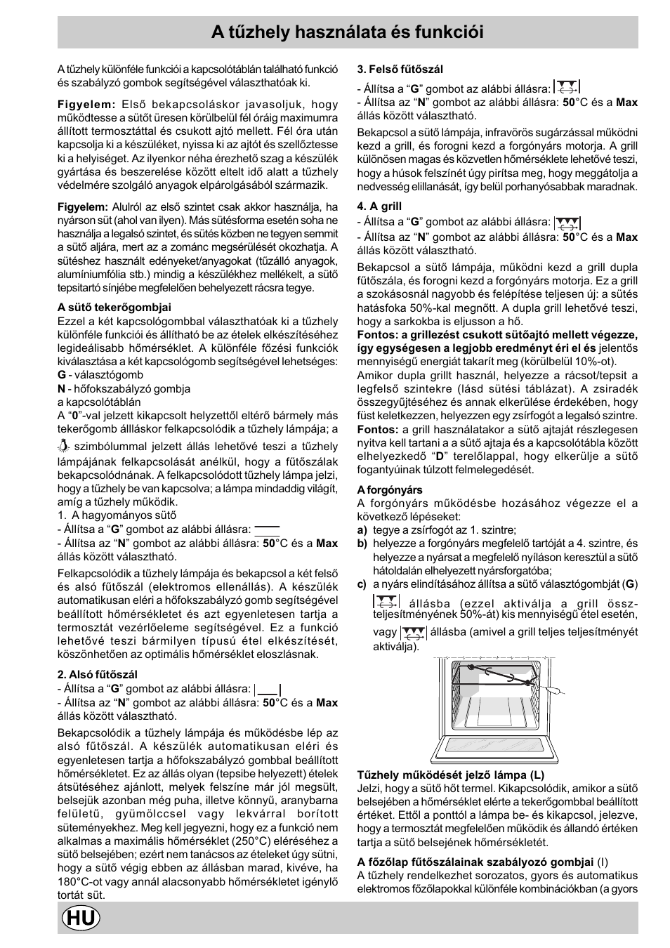 A tûzhely használata és funkciói | Indesit K3E11/R User Manual | Page 38 / 49