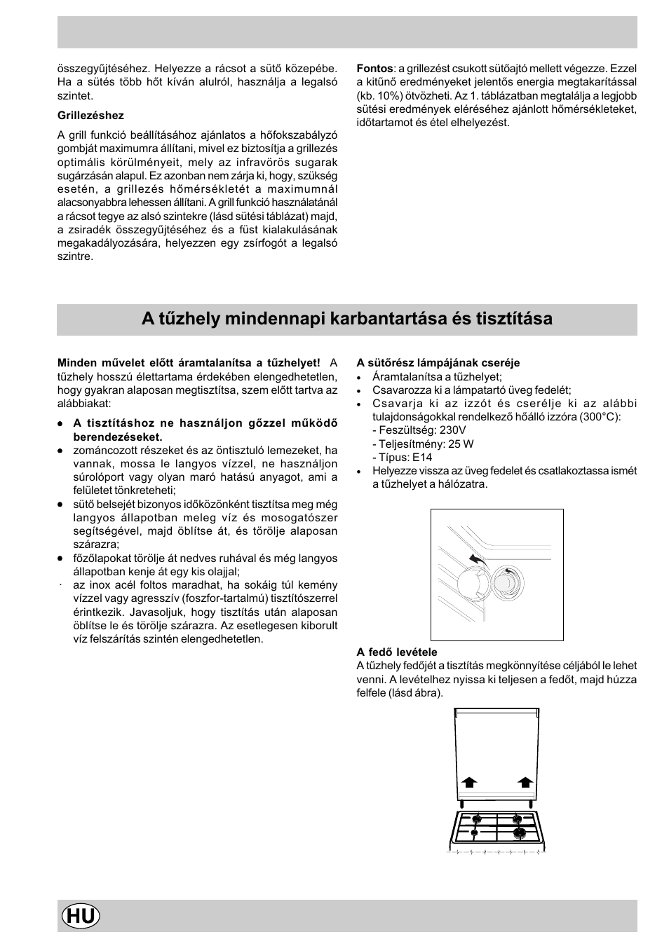 A tûzhely mindennapi karbantartása és tisztítása | Indesit K3E11/R User Manual | Page 40 / 49