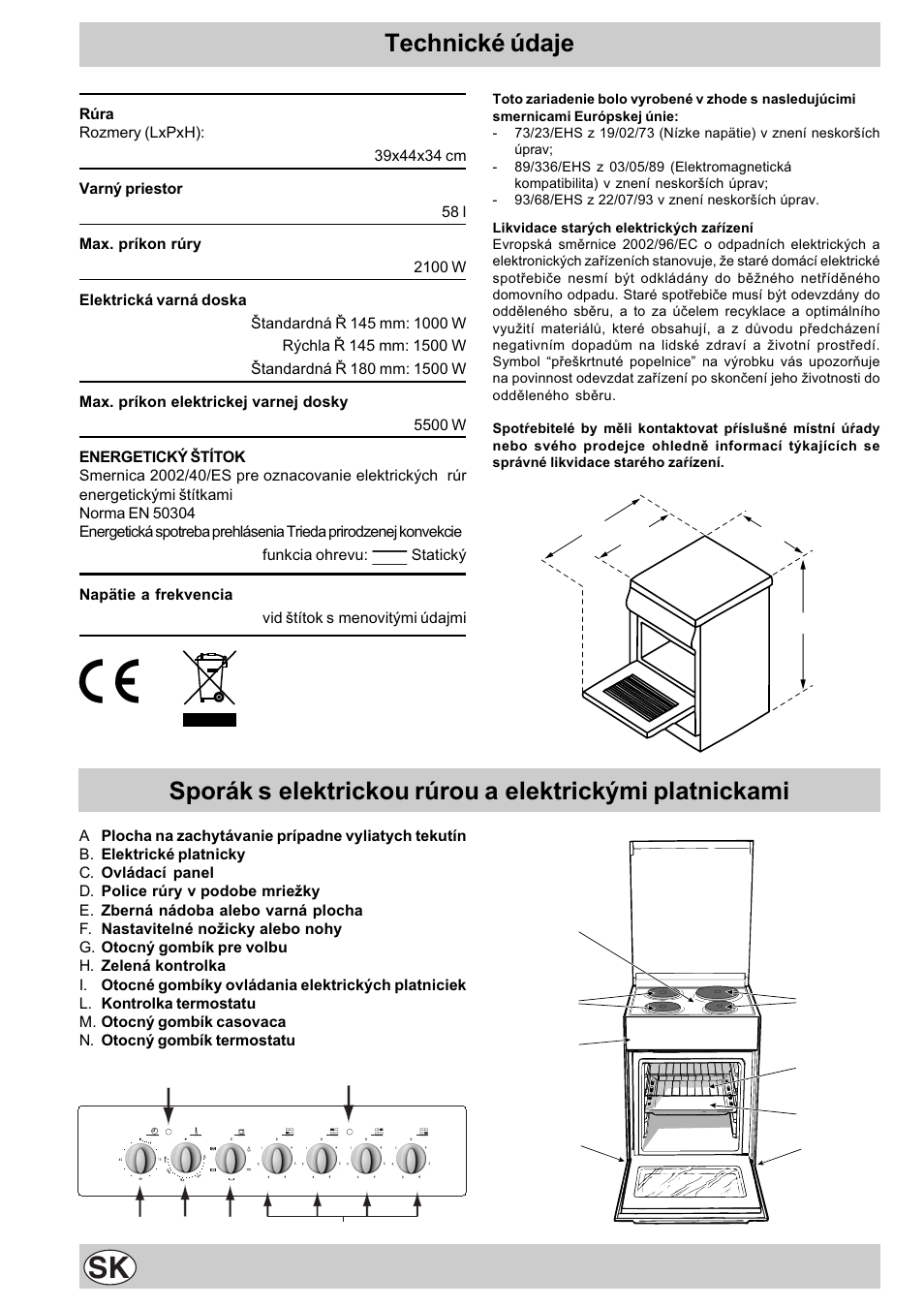 Technické údaje | Indesit K3E11/R User Manual | Page 44 / 49