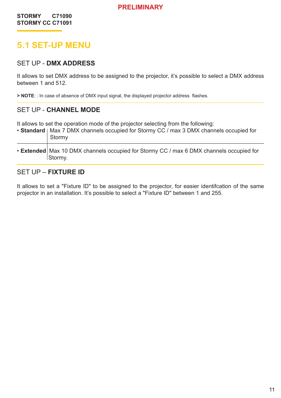 1 set-up menu | Clay Paky STORMY CC User Manual | Page 11 / 24