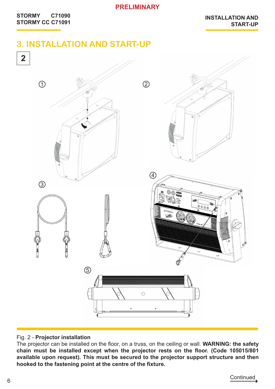 Installation and start-up | Clay Paky STORMY CC User Manual | Page 6 / 24