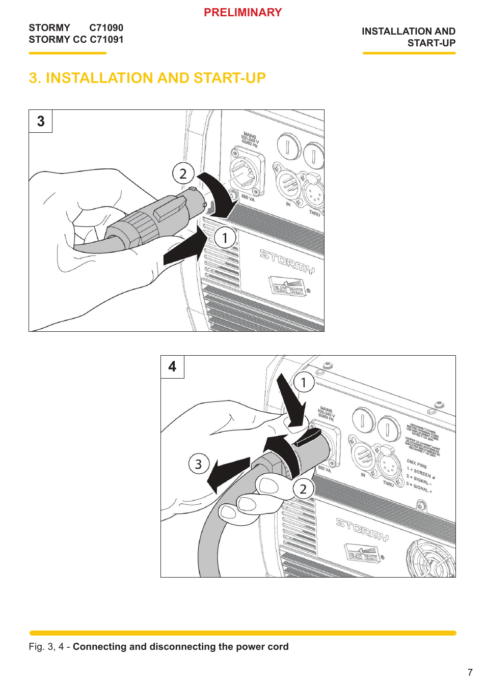 Installation and start-up | Clay Paky STORMY CC User Manual | Page 7 / 24
