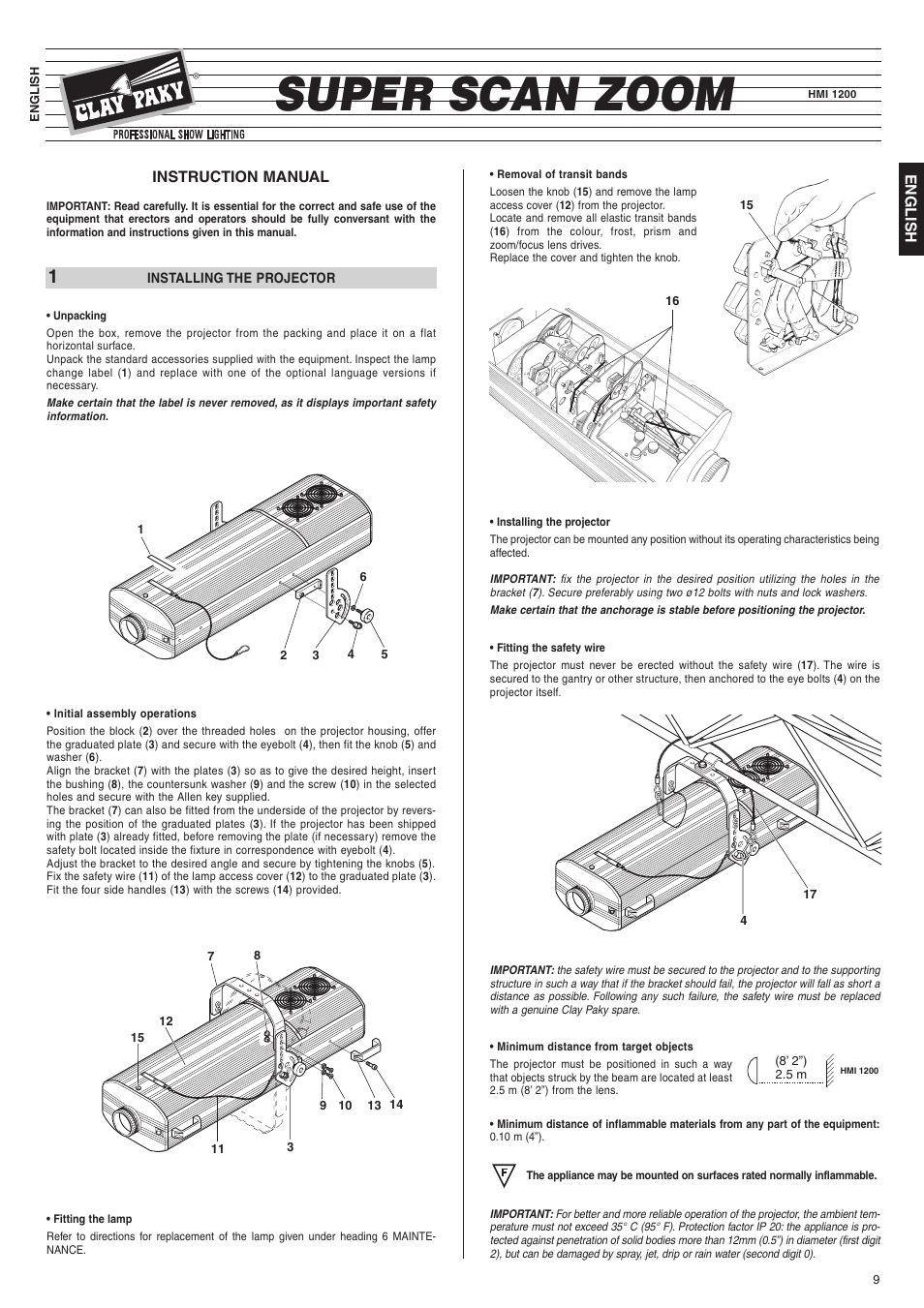 Clay Paky SUPER SCAN ZOOM (HMI 1200) User Manual | 8 pages