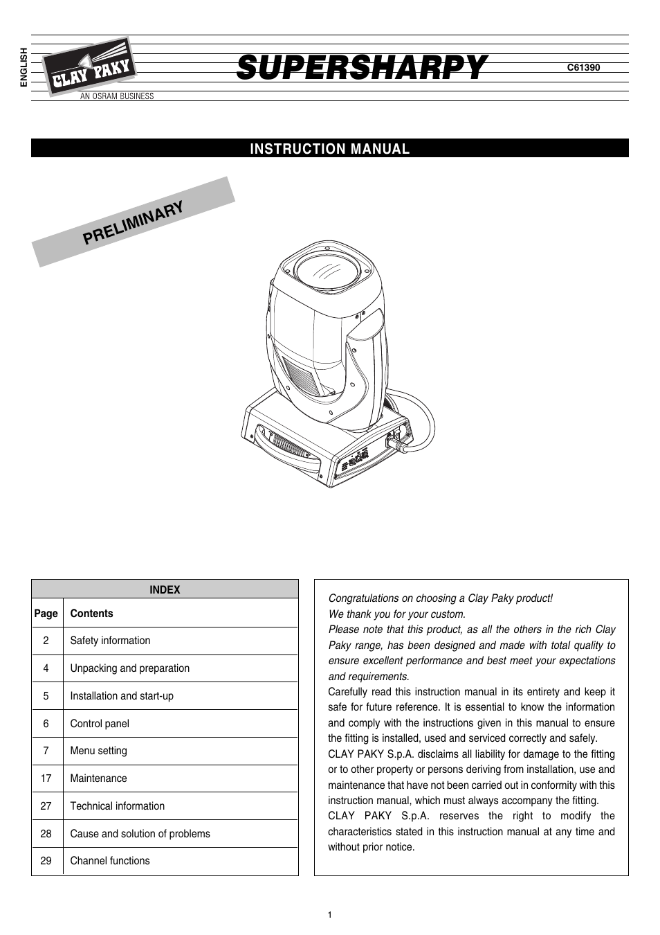 Clay Paky SUPERSHARPY (C61390) User Manual | 36 pages