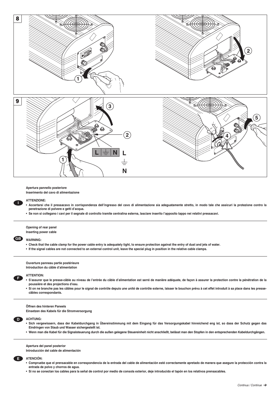 L = live = earth/ground n = neutral | Clay Paky V.I.P. 1200 (HMI 1200W/GS) User Manual | Page 7 / 14