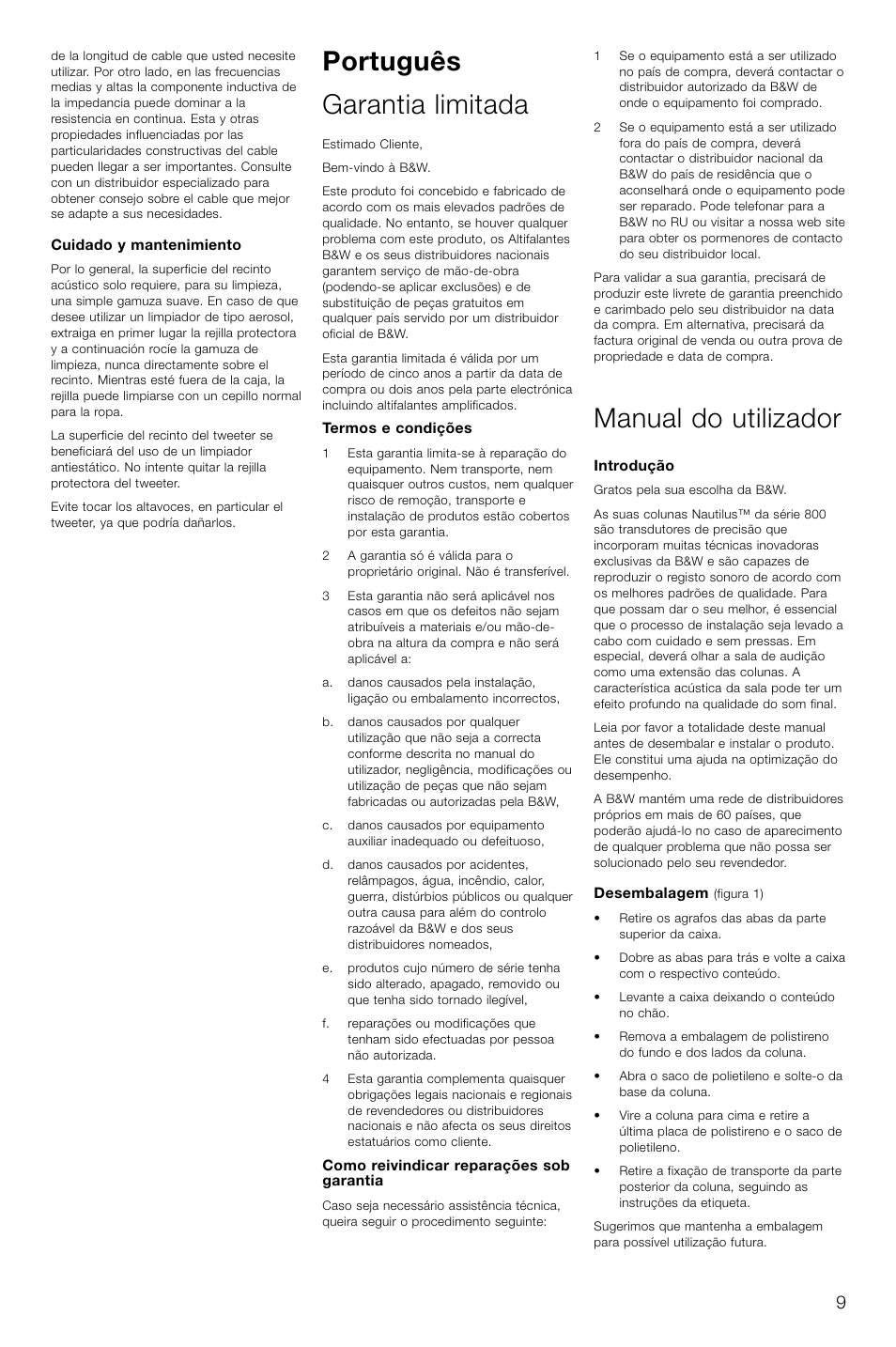 Português garantia limitada, Manual do utilizador | Bowers & Wilkins 804 User Manual | Page 12 / 32