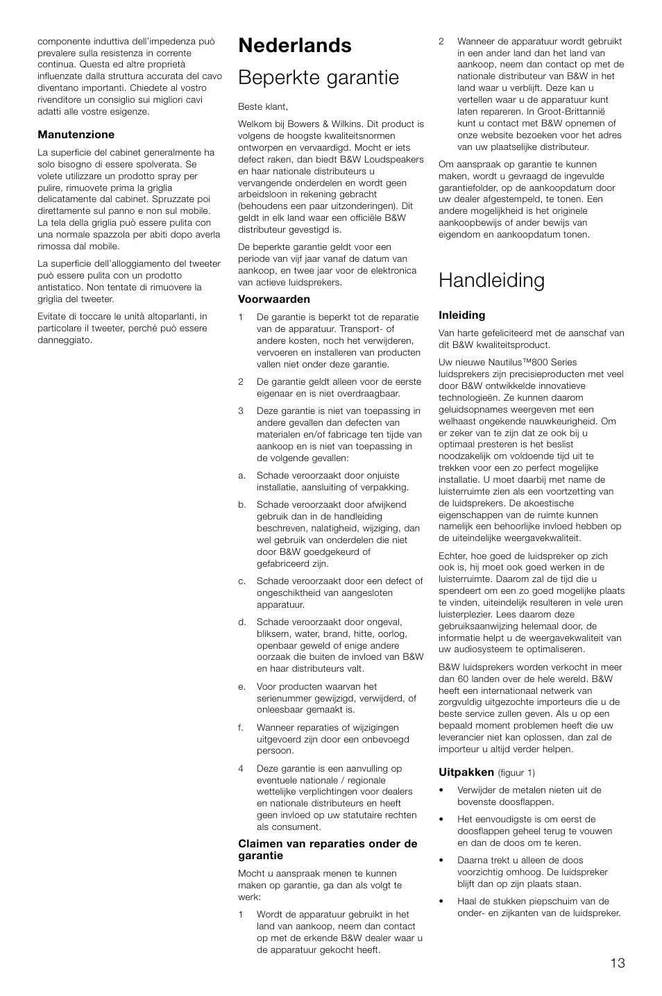 Nederlands beperkte garantie, Handleiding | Bowers & Wilkins 804 User Manual | Page 16 / 32