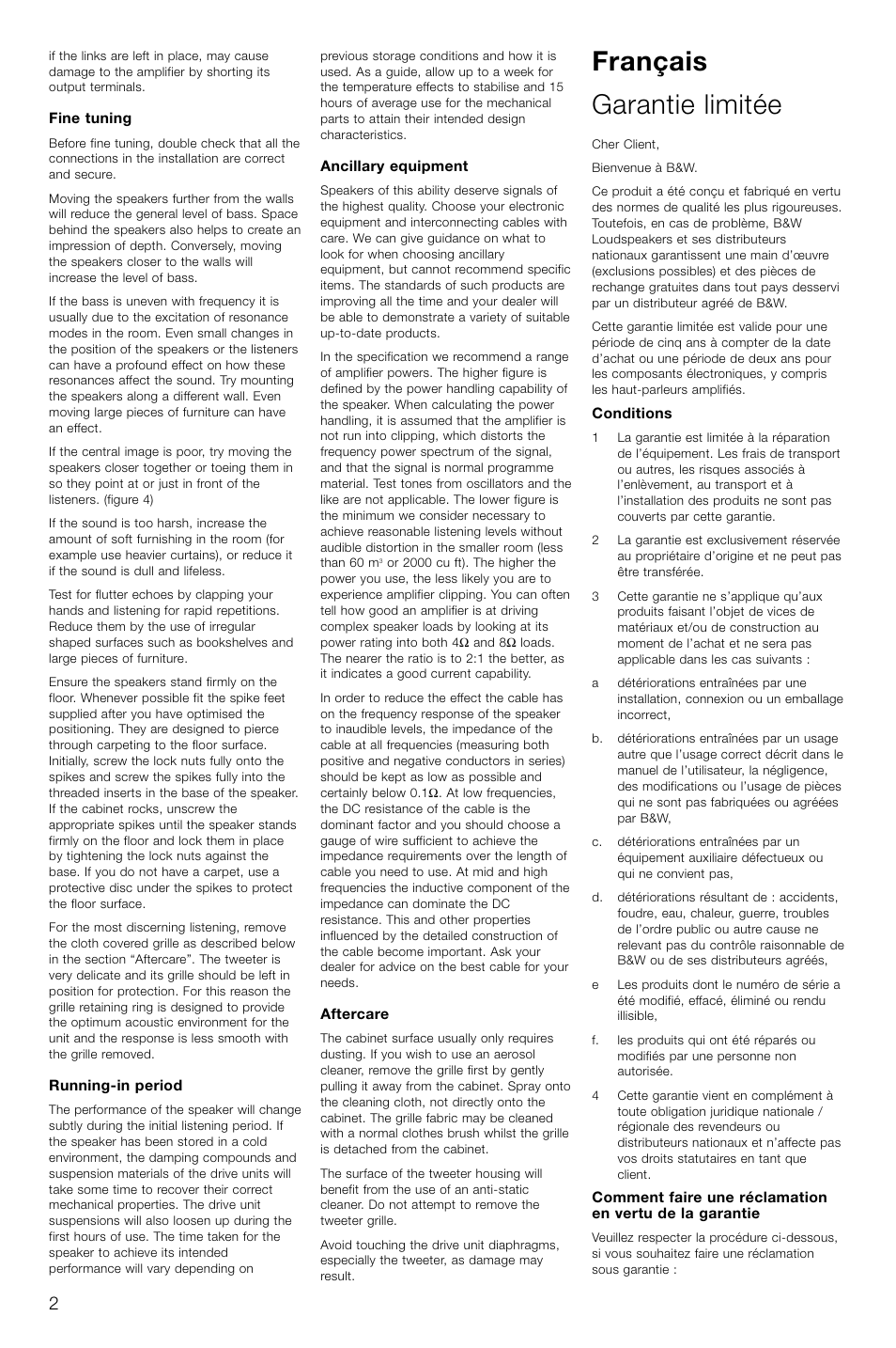 Français garantie limitée | Bowers & Wilkins 804 User Manual | Page 5 / 32