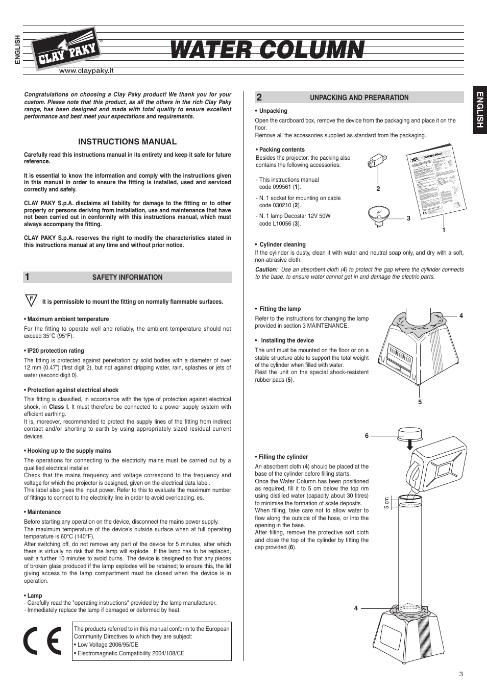 Clay Paky WATER COLUMN User Manual | 2 pages