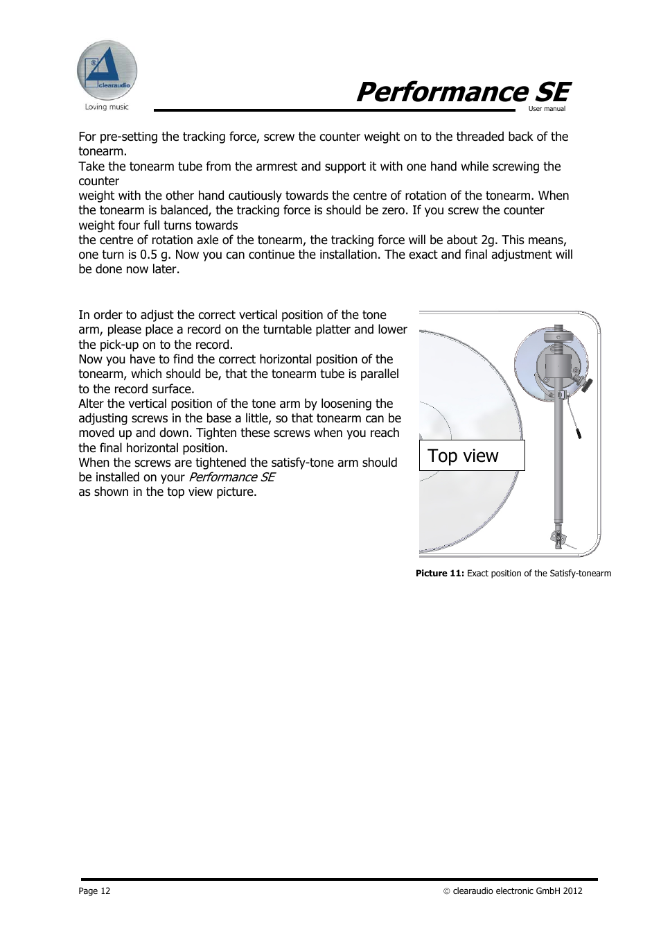 Performance se, Top view | Clearaudio PERFORMANCE SE User Manual | Page 12 / 21
