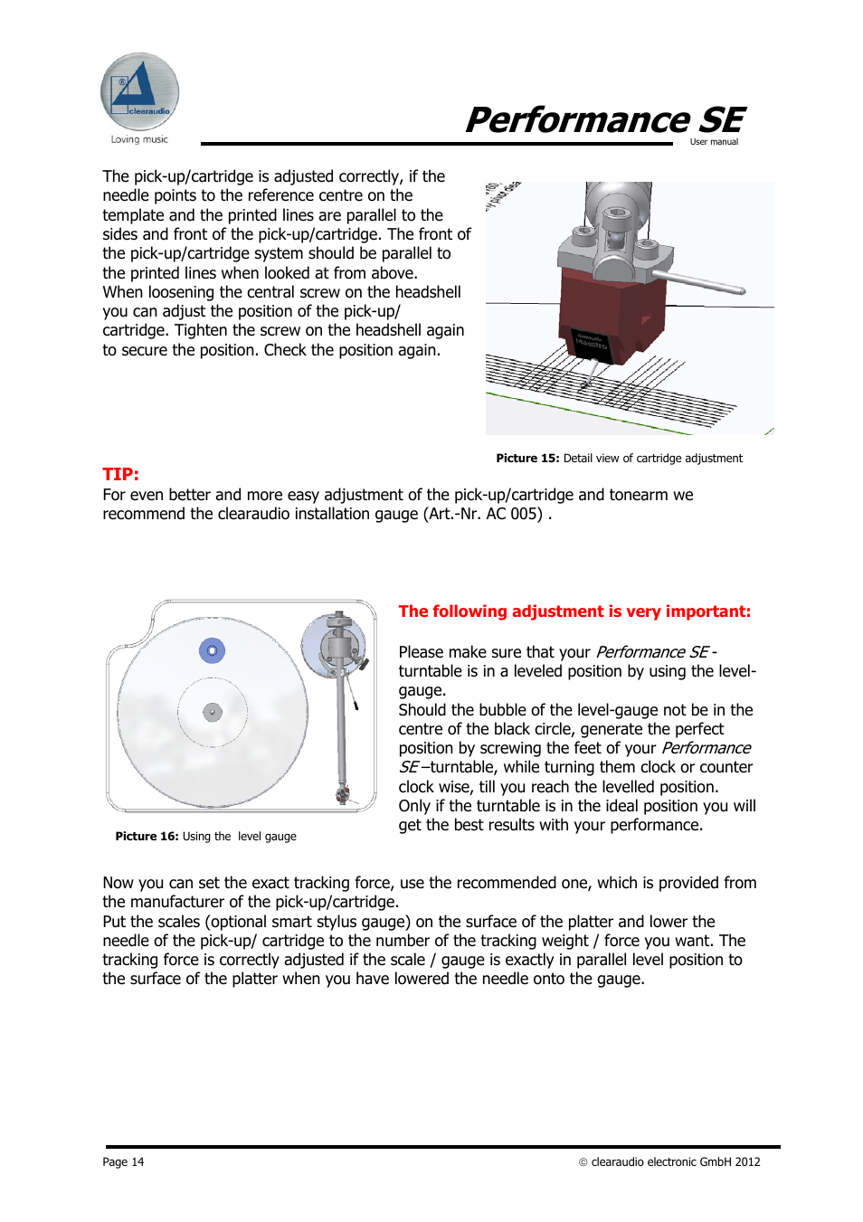 Performance se | Clearaudio PERFORMANCE SE User Manual | Page 14 / 21