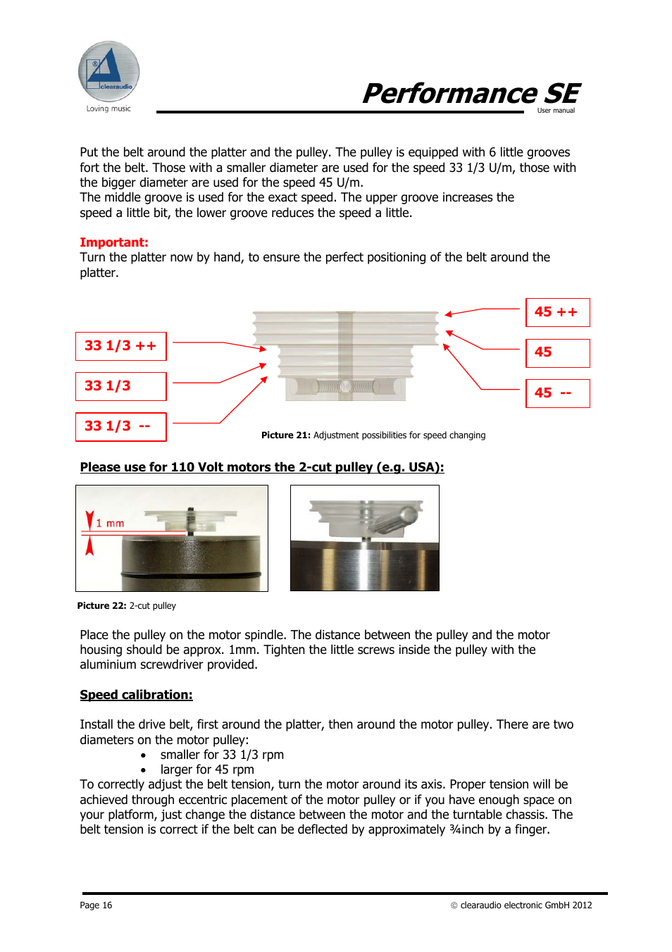 Performance se | Clearaudio PERFORMANCE SE User Manual | Page 16 / 21