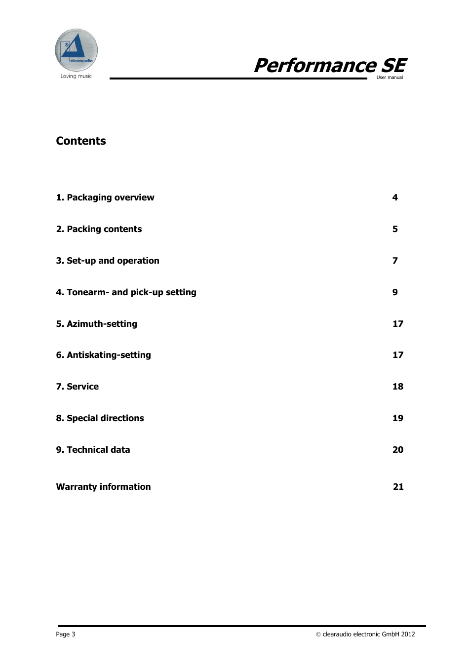 Clearaudio PERFORMANCE SE User Manual | Page 3 / 21