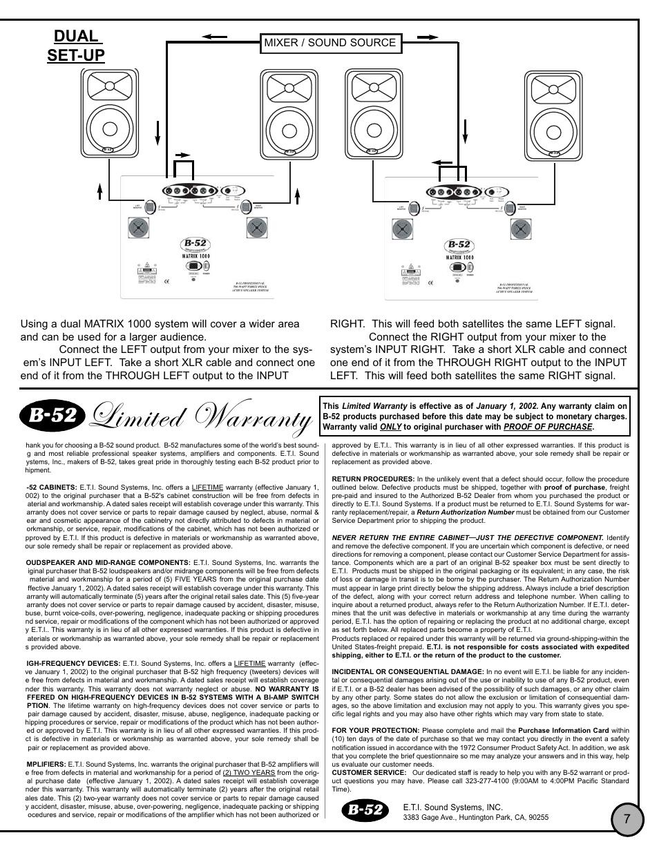 Å|àxw jtüütçàç, Dual set-up | E.T.I. SOUND SYSTEMS B 52 L User Manual | Page 7 / 8