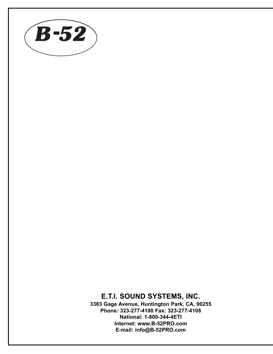 B 52 | E.T.I. SOUND SYSTEMS B 52 L User Manual | Page 8 / 8