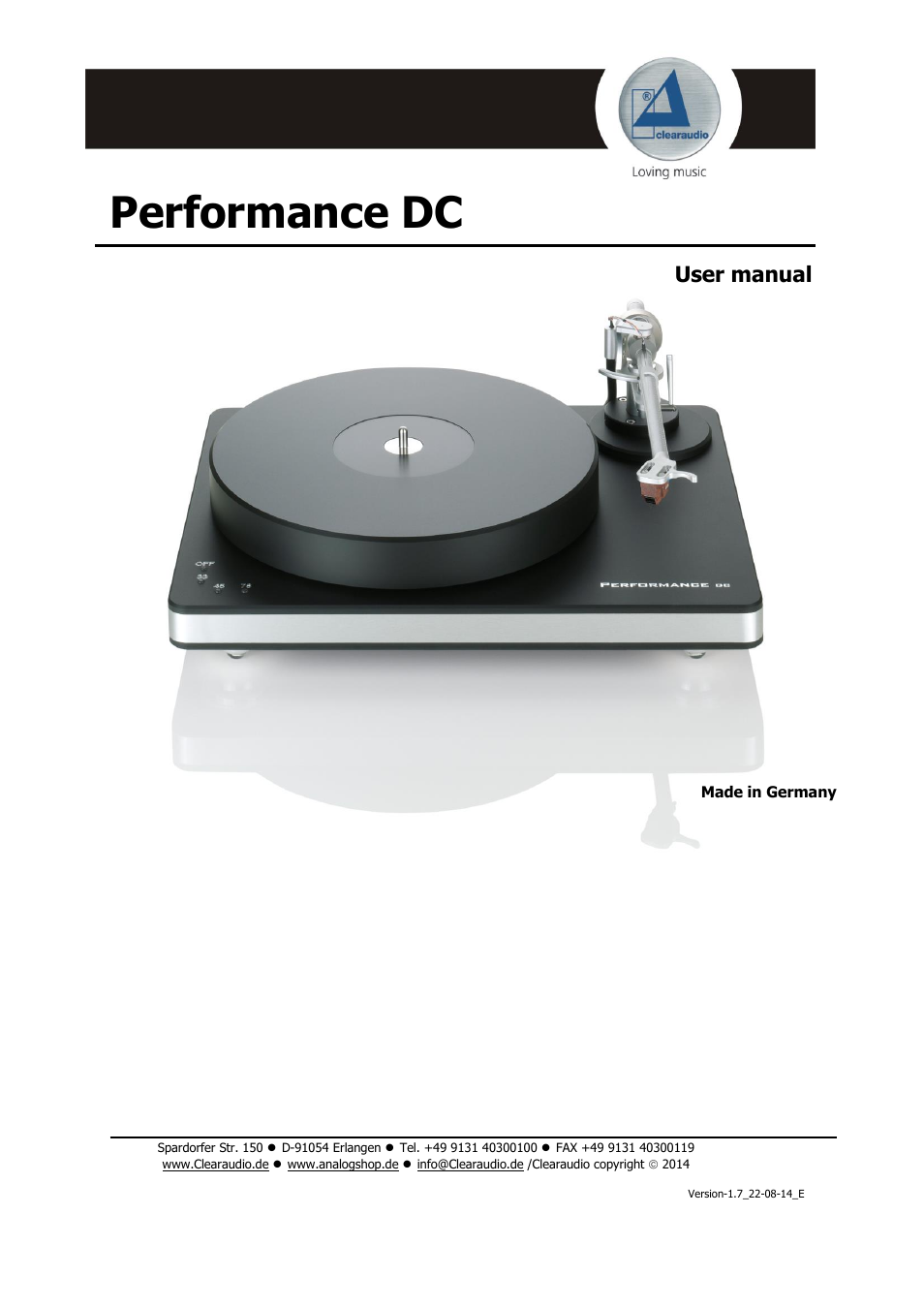 Clearaudio PERFORMANCE DC User Manual | 13 pages
