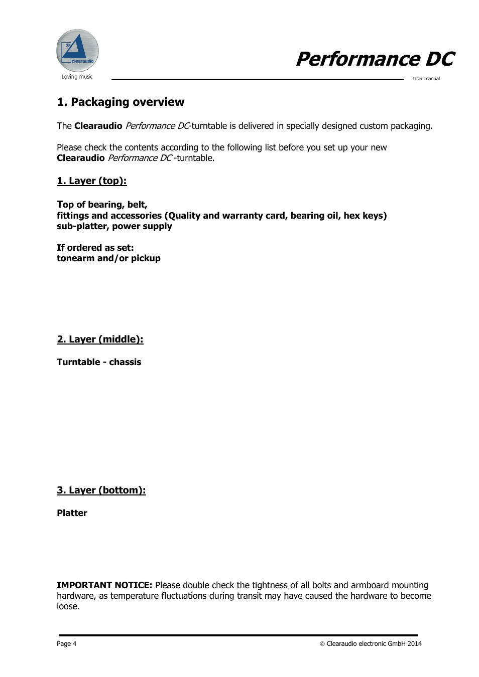 Performance dc, Packaging overview | Clearaudio PERFORMANCE DC User Manual | Page 4 / 13