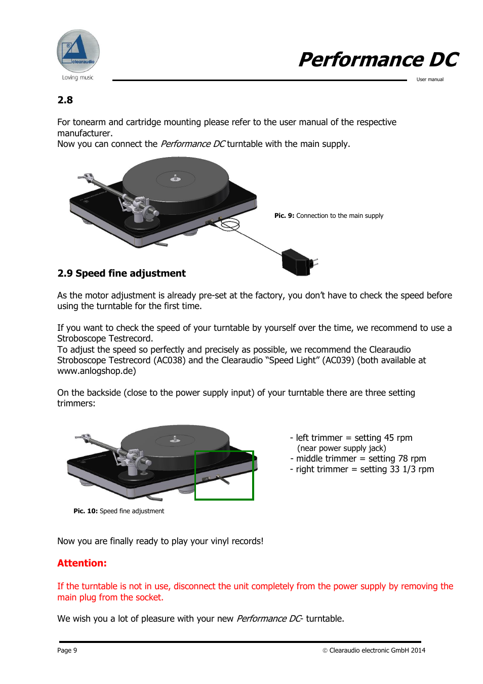 Performance dc | Clearaudio PERFORMANCE DC User Manual | Page 9 / 13