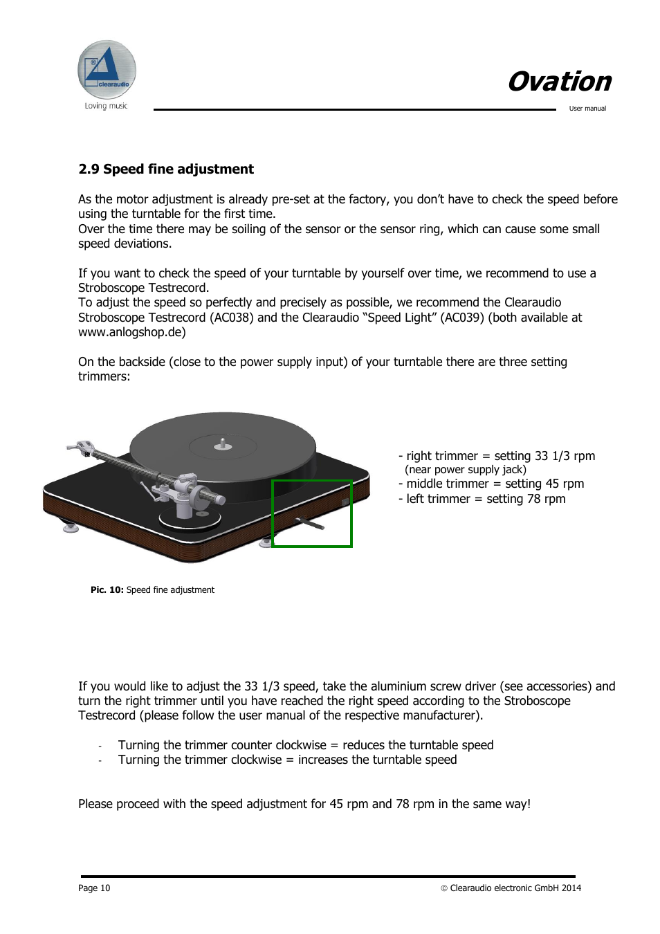 Ovation | Clearaudio OVATION User Manual | Page 10 / 14