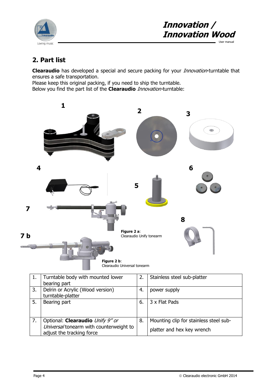 Innovation / innovation wood, Part list, 7 b 8 | Clearaudio INNOVATION User Manual | Page 5 / 16