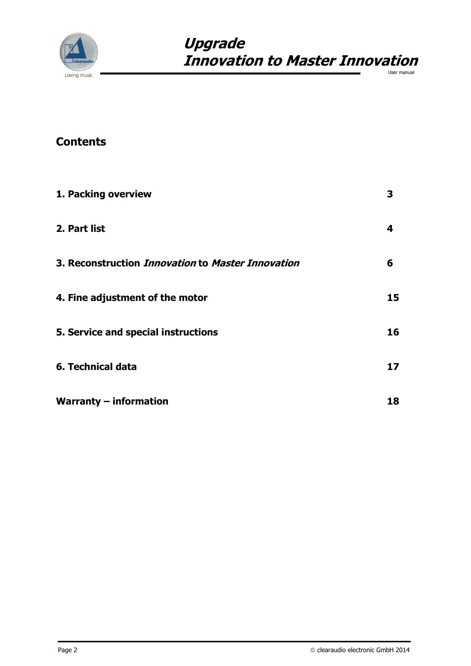 Clearaudio INNOVATION Upgrade to Master User Manual | Page 3 / 19