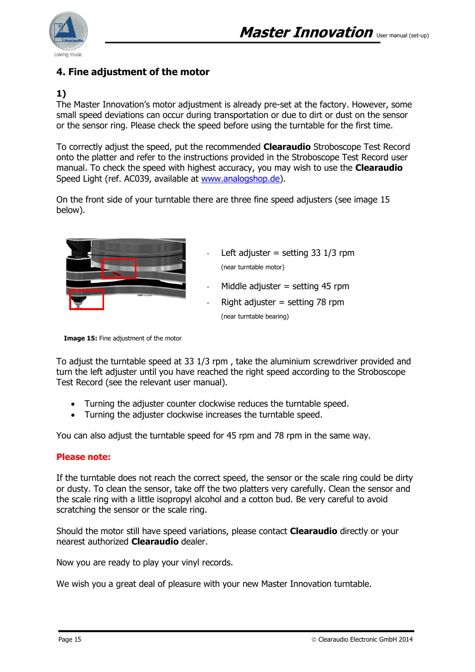 Master innovation | Clearaudio MASTER INNOVATION User Manual | Page 15 / 18