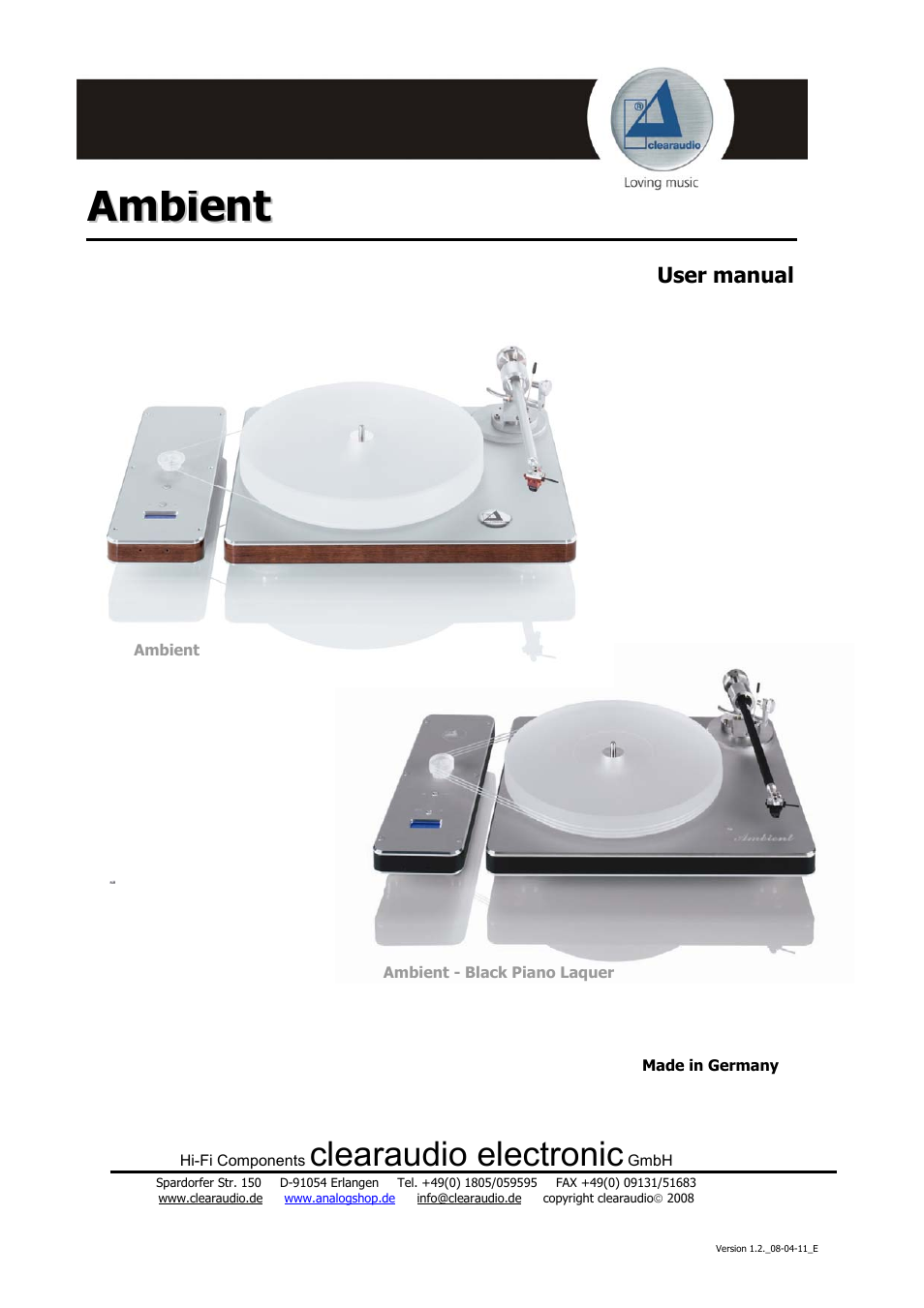 Clearaudio AMBIENT User Manual | 22 pages