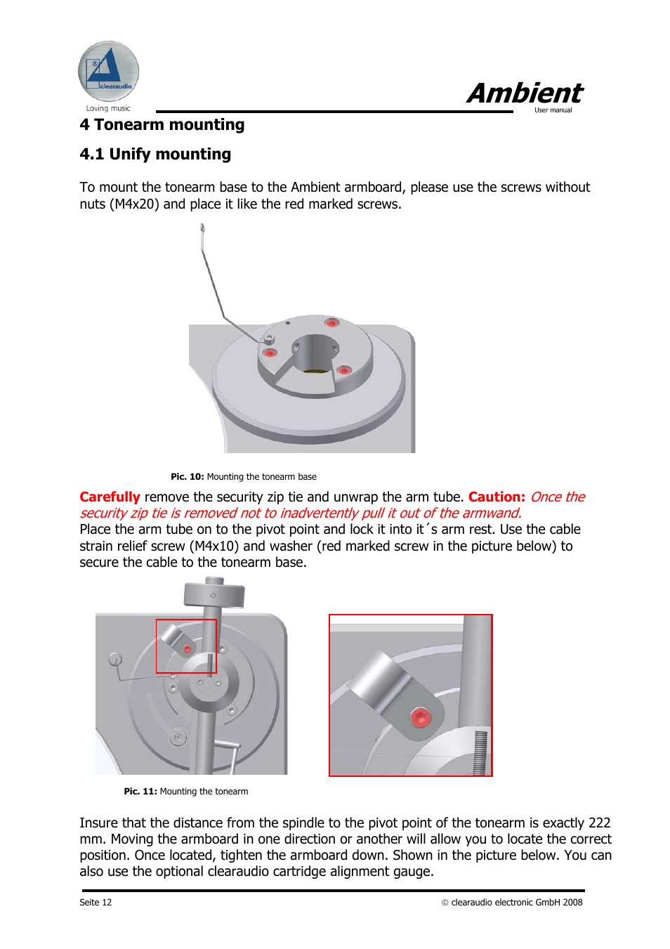 Ambient, 4 tonearm mounting, 1 unify mounting | Clearaudio AMBIENT User Manual | Page 12 / 22